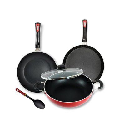 Kyyte Non-Stick Alpha Five Star Pack Set of 5 Pcs. Gas Stove Compatible (Black).