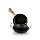 Kyyte Sheet Metal Iron Set of 2 Pcs- 1 Deep Kadai 24 cm Dia with 2 Side SS Handle and 1 Frying Pan/Skillet - 24 cm Dia with Wooden Long Handle...