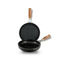 Kyyte Sheet Metal Iron Set of 2 Pcs- 1 Flat Tawa 23 cm with Wooden Long Handle and 1 Frying Pan/Skillet- 24 cm Dia with Wooden Long Handle...