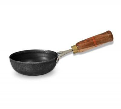 kyyte Sheet Metal Iron Tadka Pan 13 cm Dia with Wooden Long Handle