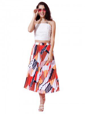 KZULLY | Casual Elegance: Mid-Waist Printed Pleated Midi Skirt for Women