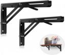 L Angle Bracket 40cm Heavy Duty Foldable Wall Mounted Shelf Bracket Set with Release Arm Mechanism – Black Metal Support Brackets for Wooden Board (8 Inch)...