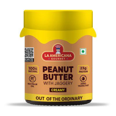LA Americana Gourmet Peanut Butter with Jaggery (Creamy)-350g, 23% Protein, 100% Natural, Gluten Free, Vegan, No Added Preservatives