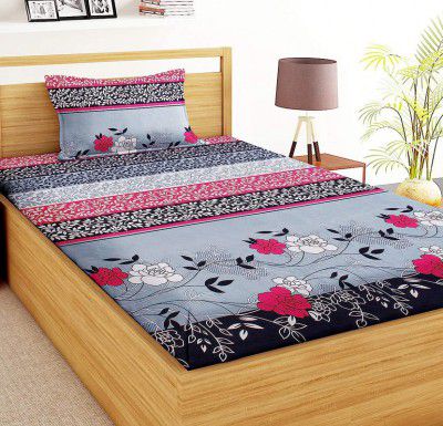 la' amour Premium Glace Cotton 180TC Flat Single Bedsheets for Summer Breathable | Wrinklefree with 1 Pillow Covers