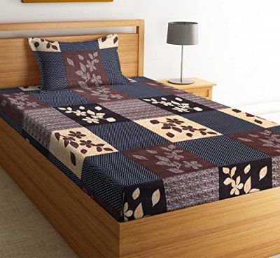la' amour Prime Collection Offered 180TC Single Bedsheet Size, 60X90 with 1 Matching Pillow Covers Size, 17X27 Color-Coffee White Brown, Multicolor, Cotton