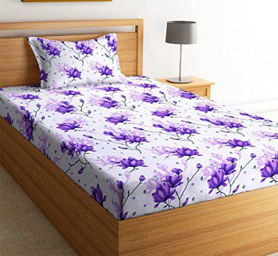 la' amour Prime Collection Offered 180TC Single Bedsheet Size (60X90) with 1 Matching Pillow Covers Size (17X27) Color-Purple White- (Multicolor, Cotton)