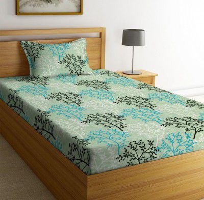 la' amour Pure Cotton 220tc Flat Single Bedsheets| Wrinklefree Super Soft (Size-60 X 90 Inch or 228x152 cm) with 1 Pillow Covers (Green & Black)
