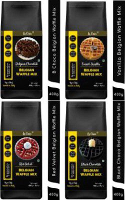 La Casa French Vanilla + Belgian Chocolate + Red Velvet + Black Chocolate Belgian Waffle Mix | Pancake Mix | Multigrain | Vegan | Egg-Less | Extra Crisp | 1.6 kgs | 1600 g (Pack of 4)
