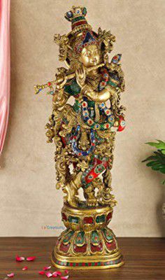 La Creativity Lord Murli Manohar Krishna Krishan Brass Statue Height 30 Inches