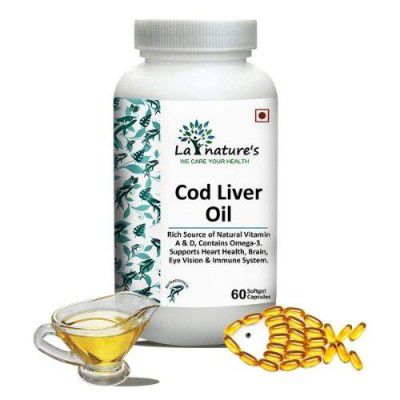 La Natures Cod Liver Oil 300 MG |Rich Source of Natural Vitamin A & D| Boost Immunity| Support Brain Function, Joint Pain & Eye Vision| 60 SoftGel Capsules Each Bottle