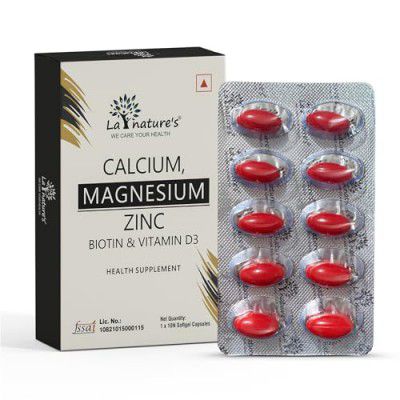 LA NATURE'S WE CARE YOUR HEALTH Calcium Magnesium Zinc With Biotin & Vitamin D3 - Calcium Citrate 500 Mg And Vitamin D3 400 Iu - Adults - 10 x 4 Strips- 40 Softgels