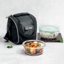 La Opala Cook Serve Store 100% Borosilicate Glass Vertical Lunch Box with Bag | Set of 2, 400 ml Each...