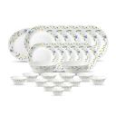 La Opala Diva, Classique Collection, Opal Glass Dinner Set 27 pcs, Morning Glory, White...
