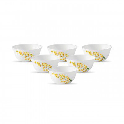 La Opala Diva, Ivory Collection, Opal Glass Vegetable Bowl Set 6 pcs, Yellow Grace, White