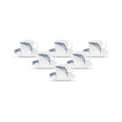 La Opala Diva, Quadra Collection, Opal Glass Coffee Cup & Saucer Set 12 Pcs, Belladonna, White, 125 ML
