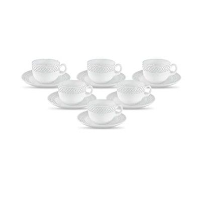 La Opala Diva, Velvett Collection Opal Glass Crockery | Cup & Saucer, Set of 12 | Pearl White, 160 ml | for Tea & Coffee | Microwave Safe | Super White