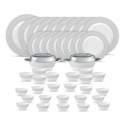 La Opala Diva Velvett Collection Opal Glass Crockery | for Family of 8 | Dinner Set 45 pcs Tudor Grey 
