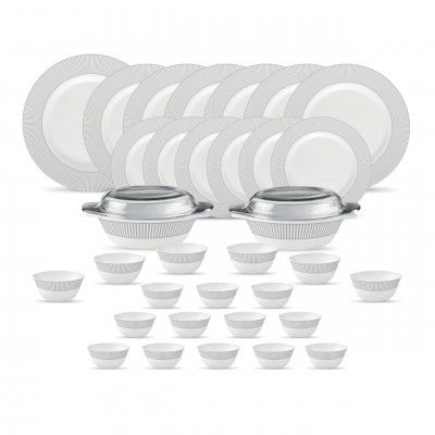 La Opala Diva Velvett Collection Opal Glass Crockery | for Family of 6 | Dinner Set 35 pcs Imperial Grey 