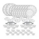 La Opala Diva Velvett Collection Opal Glass Crockery | for Family of 8 | Dinner Set 62 pcs Aria Grey  | Light & White...