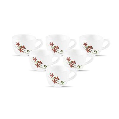 La Opala, Melody Collection, Opal Glass Cup Set Princess 6 pcs, Coral Charm, White