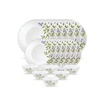 La Opala Novo Collection Opal Glass Crockery | for Family of 6 | Dinner Set 18 pcs Lush Greens | Light & White