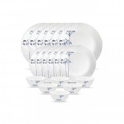 La Opala Novo Collection Opal Glass Crockery | for Family of 6 | Dinner Set 18 pcs Aqua Spray 