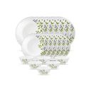La Opala Novo Collection Opal Glass Crockery | for Family of 6 | Dinner Set 18 pcs Lush Greens | Light & White...