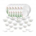 La Opala Opal Glass Crockery | for Family of 6 | Dinner Set 35 pcs Pink Florets...