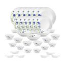 La Opala Opal Glass Crockery | for Family of 6 | Dinner Set 35 pcs Floral Fountain | Plates & Bowls for Dining | Microwave Safe | 100% Vegetarian | Extra Strong | Extra Light & White...