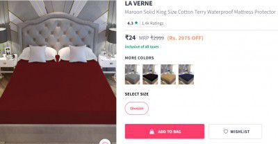 LA VERNE King Size Cotton Terry Waterproof Mattress Protector