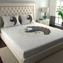 La Verne104 TC 100% Cotton Jaipuri Rjasathani Hand Print Bedsheet with 2 Pillow Covers (White)...