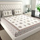 La Verne140 TC 100% Cotton King Size Jaipuri Rjasathani Print Bedsheet with 2 Pillow Covers (White)...