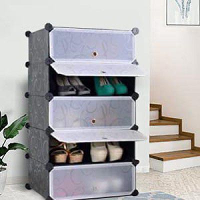 LACOSSI International Quality DIY Shoe Rack Organizer/Multi-Purpose Plastic 5 Shelves Portable and Folding Shoe Rack (Black)