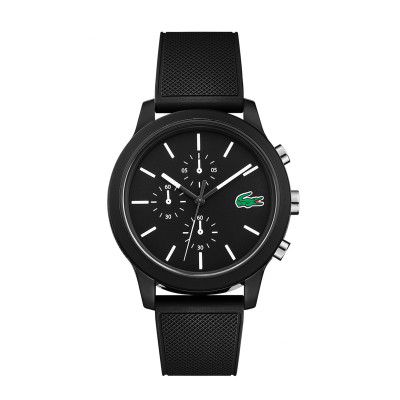 Lacoste Lacoste.12.12 Qtz Fashion Chrono Black Round Dial Men's Watch|Black Silicone Material|Black Color Band - 2010972