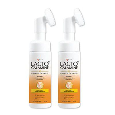 Lacto Calamine Vitamin C Foaming Face wash| Brightens skin & control blackheads & whiteheads| With Built-in foaming Brush 150 ml x Pack of 2