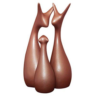 LADROX Muted Metallic Matte Home Decor Lucky Deer Family Ceramic Figurine | Launched for The First time in India - (Set of 3, Bronze)