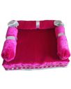 Laduu Gopal Sofa, Decorative Velvet Cushioned Figurine Seat, Hot Pink with Silver Trim, Traditional Religious Home Decor...