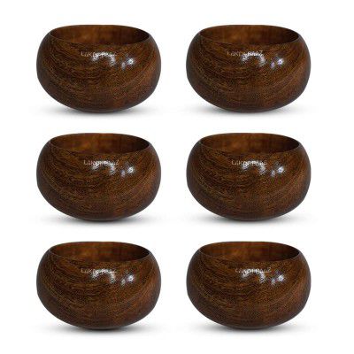 Lakdi Baaz | Natural Wooden Bowl Chutney Dip Snack Serving Bowl | Neem Wood | No Color Used 6 PC B2 Teak