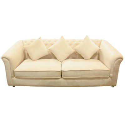 Lakdi The Furniture Co Soft Fully Cushioned Off White Color Fabric Sofa with Wooden Struchure Legs in Metals