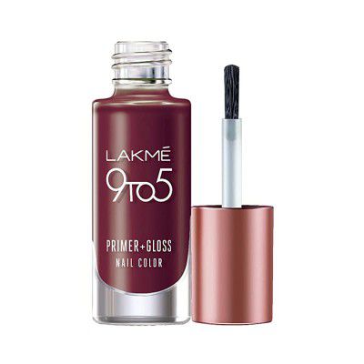 Lakme 9 to 5 Primer + Gloss Nail Colour, Mulberry Bush, 6 ml