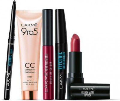 Lakmé Eyeconic Curling Mascara Black 9 ml+Eyeconic Kajal Black 0.35 g+Cushion Matte Lipstick (5 Items in the set)