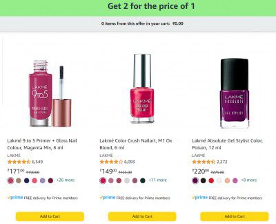 Lakme Nailpolish | Up to 40% off + Buy 1 Get 1 Free