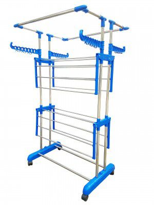 LAKSHAY 2 Layer Heavy Duty Extra Strong and Extra Long Cloth Dryer Stand Stainless Steel, Polypropylene Floor Cloth Dryer Stand