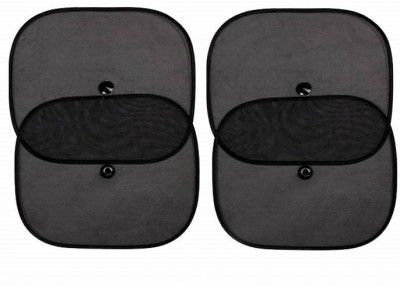 Lakshya Universal Black Cotton Fabric Car Window Sunshades with Vacuum Cups (Set of 4)