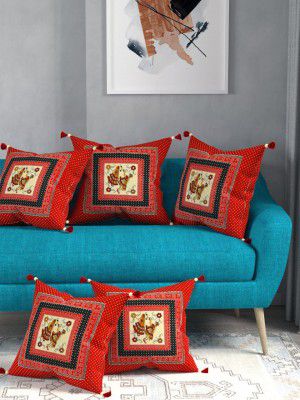 Lali prints Jaipuri Printed Cushion Covers Set of 5 100% Cotton Size 16x16 inches