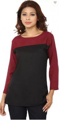 Lambency India  Casual Regular Sleeves Color Block Women Black, Red Top