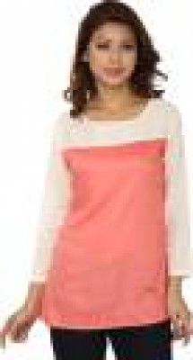 Lambency India  Casual Regular Sleeves Solid Women Pink, White Top