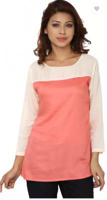 Lambency India  Casual Regular Sleeves Solid Women Pink, White Top