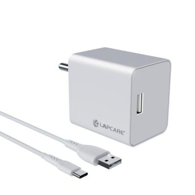 LAPCARE Adopt 24W USB Mobile Charger, Comes with 1M Type-C 30W Cable, Fast Charging Compatibility with All Android Devices & Other USB Enabled Devices (White)