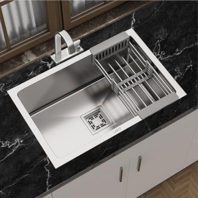 LAPO Premium Stainless Steel Sink for Kitchen, Washbasin Sink Bowl with Sink Coupling and Hose Pipe-Top Mount (Matt Finish, 24x18x10 Inch)
